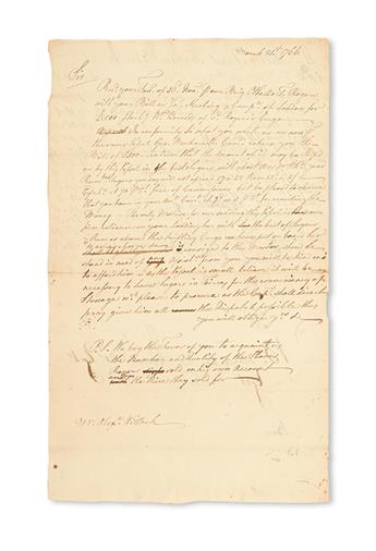 (SLAVERY AND ABOLITION.) VERNON, SAMUEL. A retained copy of a letter from Samuel Vernon to Alexander Willock, asking that he acquaint